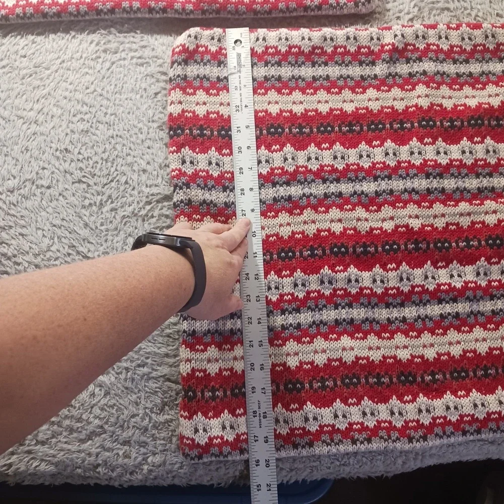 Lauren Ralph Lauren Pillow Covers Set of 2 Red Fair Isle Knit Cotton Cabin Core